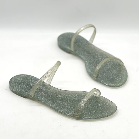 STUART WEITZMAN Sawyer Jelly Slide Sandals Womens 7 Silver Glitter Pool Vacation - Picture 1 of 7